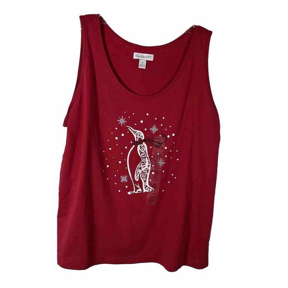 Kim Rogers Red Penguin Pajama Tank Top Women’s 1X Sleepwear Holiday Christmas
